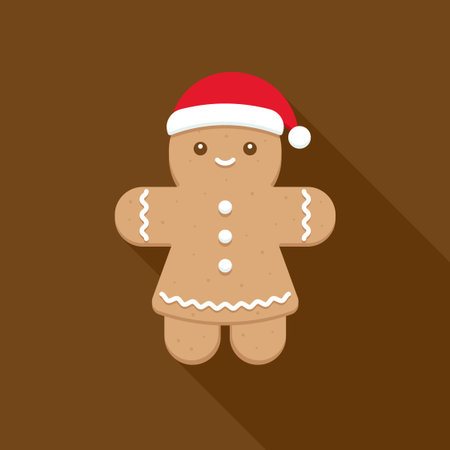 Gingerbread girl with Santa hat on brown background Vector Illustrationのイラスト素材