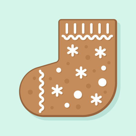 Gingerbread Stocking Cookie with Snowflake Icing Design Vector Illustrationのイラスト素材