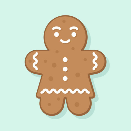 Gingerbread Cookie Figure with Decorative Icing Pattern Vector Illustrationのイラスト素材