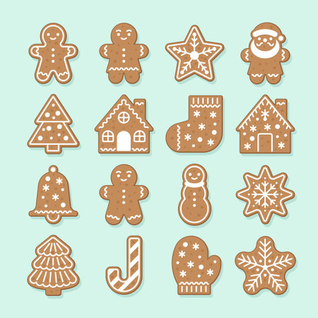 Assorted Gingerbread Cookie Collection with Holiday Shapes Vector Illustrationのイラスト素材