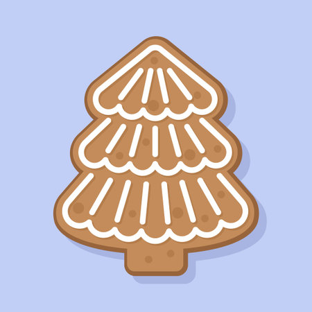 Gingerbread Pine Cookie with Patterned Icing Design Vector Illustrationのイラスト素材