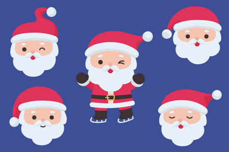 Santa face collection with cheerful expressions and full body winter character in holiday theme Vector Illustrationのイラスト素材