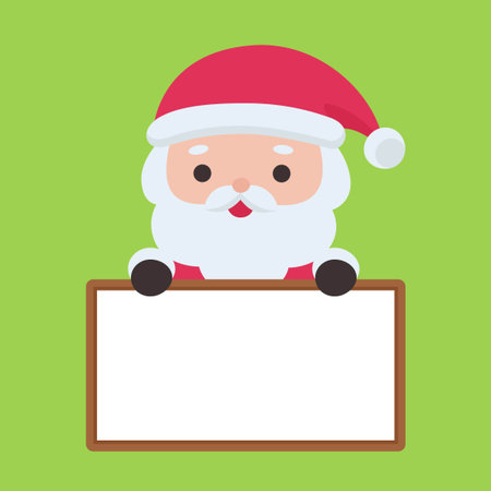 Santa Claus Holding a Blank White Sign on Green Background Vector Illustrationのイラスト素材