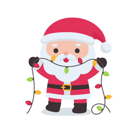 Cute Santa Claus Holding Colorful Christmas String Lights Vector Illustrationのイラスト素材