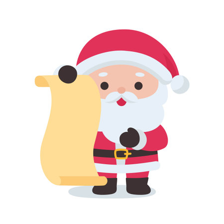 Santa Reading Long Christmas Wish List on Clean White Background Vector Illustrationのイラスト素材