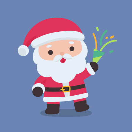 Happy Santa Claus Popping a Festive Party Popper on Blue Background Vector Illustrationのイラスト素材