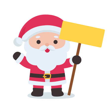 Cute Santa Claus Holding a Blank Signboard in Festive Christmas Vector Illustrationのイラスト素材
