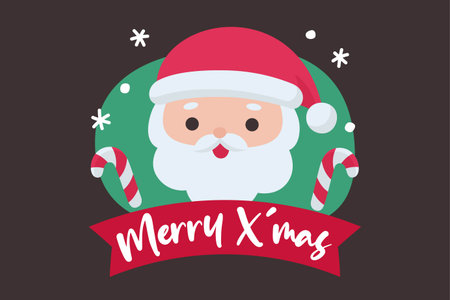 Santa face with candy canes and festive banner in colorful Christmas theme Vector Illustrationのイラスト素材