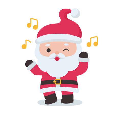 Cute Santa Claus Dancing Happily with Music Notes on White Background Vector Illustrationのイラスト素材