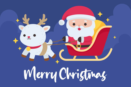 Santa riding sleigh with reindeer in joyful Christmas night scene Vector Illustrationのイラスト素材