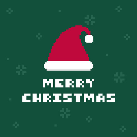 Pixel Art Santa Hat with Merry Christmas Text Vector Illustrationのイラスト素材