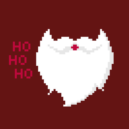 Bold pixel art Santa beard design with red ho ho ho text on deep red background Vector Illustrationのイラスト素材