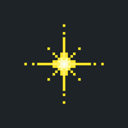 Bright pixel art Christmas star glowing on a dark night sky background Vector Illustrationのイラスト素材