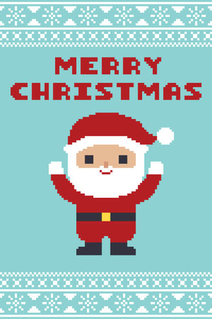 Pixel Art Santa Claus Merry Christmas Typography Card Vector Illustrationのイラスト素材