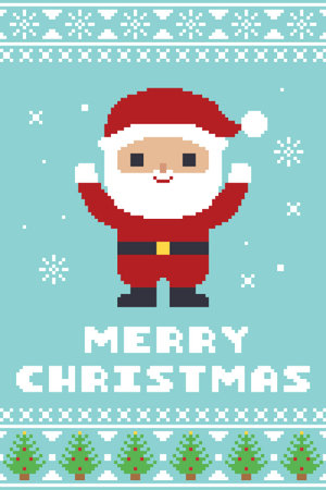 Pixel Art Santa Claus Merry Christmas Greeting Card Vector Illustrationのイラスト素材