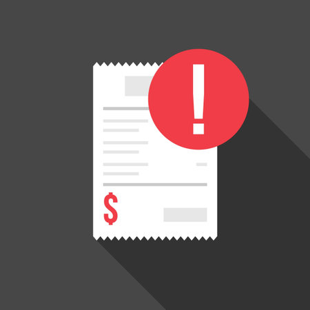 Financial Receipt with Warning Symbol Flat Design Vector Illustrationのイラスト素材