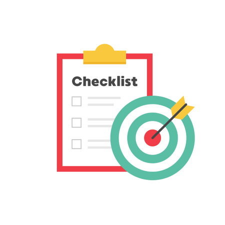Checklist with Target Goal Achievement Concept Flat Vector Illustrationのイラスト素材
