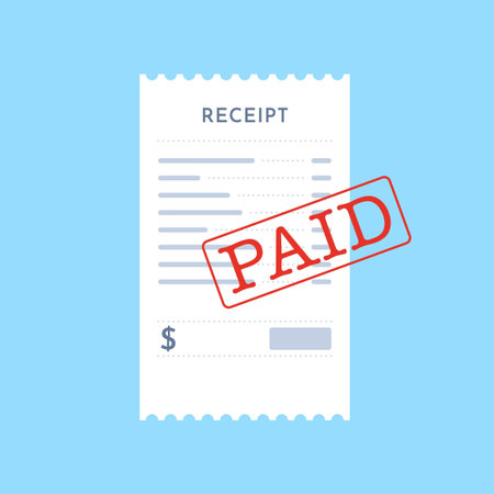 Paid Receipt with Red Stamp Flat Vector Illustrationのイラスト素材