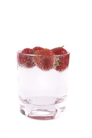 red strawberry fruit and bubble water drinkの写真素材
