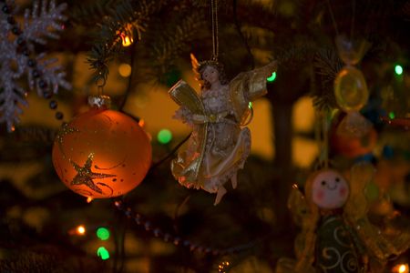 color Christmas green tree whit decoration ballsの写真素材