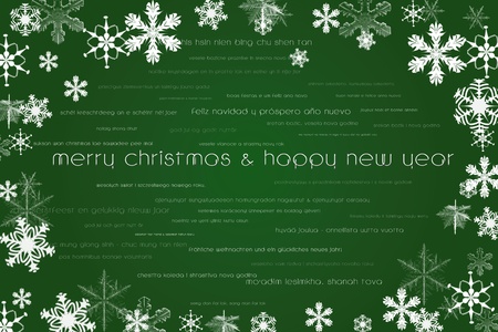Happy new year and merry christmas card in world languages and sparkling stars backgroundの写真素材