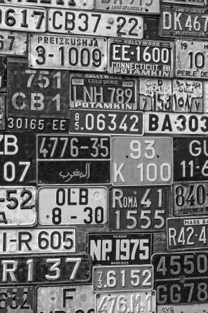 Various old car license plates from around the world at the museumのeditorial素材