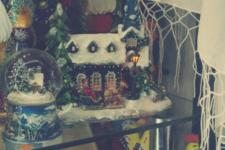Polish hand-painted Christmas baubles on display,の写真素材