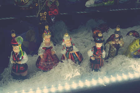 Polish hand-painted Christmas baubles on display,の写真素材