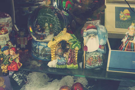 Polish hand-painted Christmas baubles on display,の写真素材