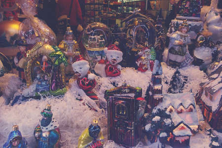 Polish hand-painted Christmas baubles on display,の写真素材