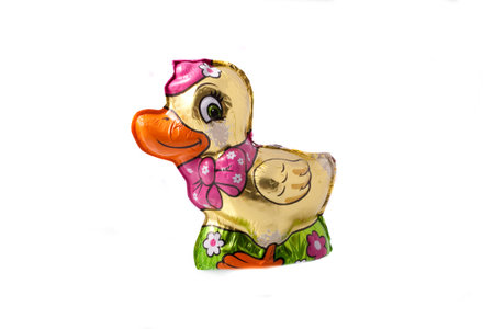 Easter chocolate figurine on a white background,の写真素材