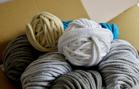 package with a colorful cord cotton for hand knittingの写真素材