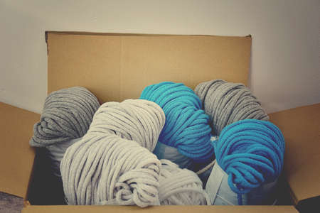 package with a colorful cord cotton for hand knittingの写真素材