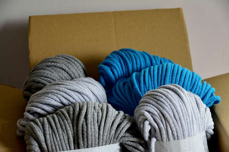 package with a colorful cord cotton for hand knittingの写真素材