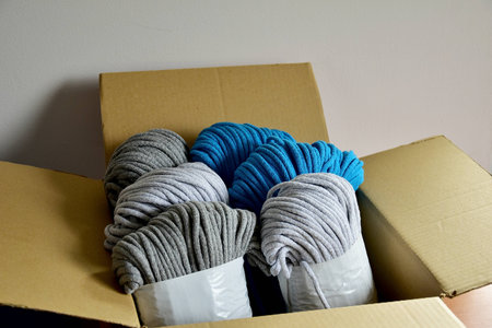package with a colorful cord cotton for hand knittingの写真素材