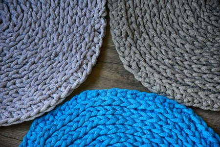 grey handmade cotton cord tablecloths on crochet hook