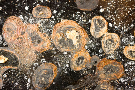 different size of the text brown-beige ellipses on a black backgroundの写真素材