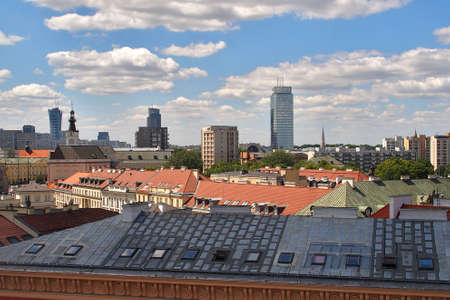 A view from above of the Warsaw old city and the surrounding buildings on a summer sunny dayのeditorial素材