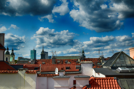 A view from above of the Warsaw old city and the surrounding buildings on a summer sunny dayの写真素材