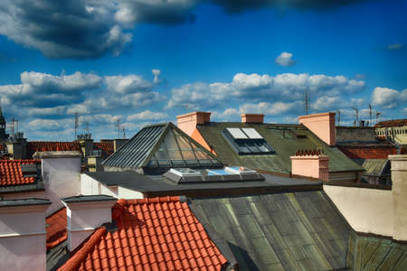 A view from above of the Warsaw old city and the surrounding buildings on a summer sunny dayの写真素材