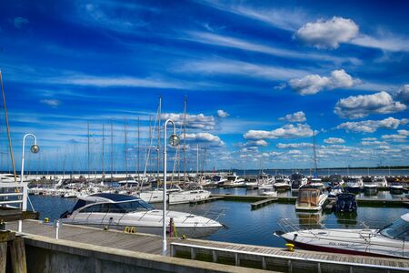beautiful landscape with the port of Sopot in Poland and yachts on a warm spring day,の写真素材