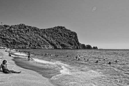 beautiful famous sandy Cleopatra beach in Turkish Alanya on a warm summer dayの写真素材