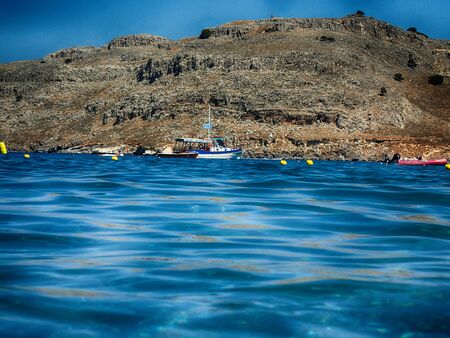 beautiful summer seafront landscape on the Greek island of Rhodesの写真素材