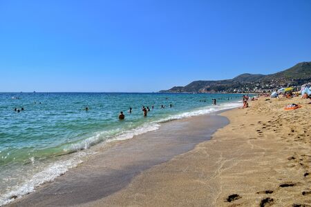 beautiful famous sandy Cleopatra beach in Turkish Alanya on a warm summer day