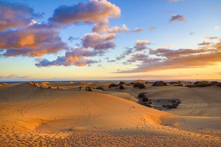 beautiful summer desert landscape on a warm sunny day from Maspalomas dunes on the Spanish island of Gran Canariaの写真素材