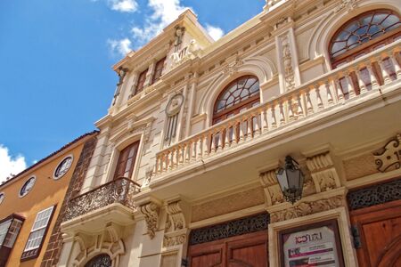 Beautiful streets with historic buildings on the Spanish Canary Island Tenerife in the former capital of San CristÃ³bal de La Lagunaの写真素材