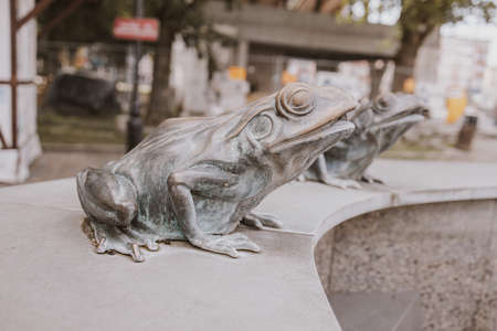 beautiful metal frog from the fountain in the city of LÄbork in Polandの写真素材