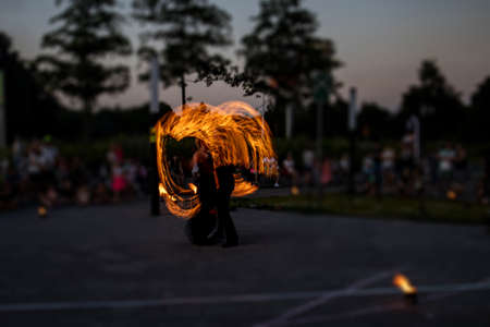 interesting evening dance show with fire