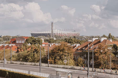 beautiful view of the PGE Polish National Stadium in Warsaw on a warm summer day