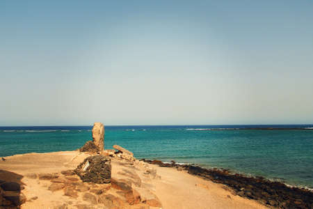 beautiful seaside landscape from the capital of the Canary Island Lanzarote Arrecife in Spain on a sunny warm summer dayの写真素材